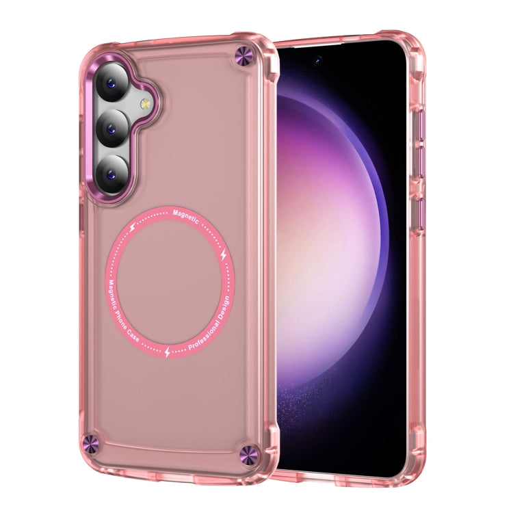 For Samsung Galaxy S25 5G Skin Feel TPU + PC MagSafe Magnetic Phone Case(Transparent Pink)