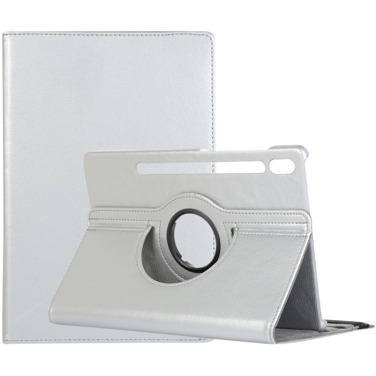 For Samsung Galaxy Tab S9+ / Tab S10+ 360 Degrees Rotation Holder Litchi Texture Leather Tablet Case(Silver)