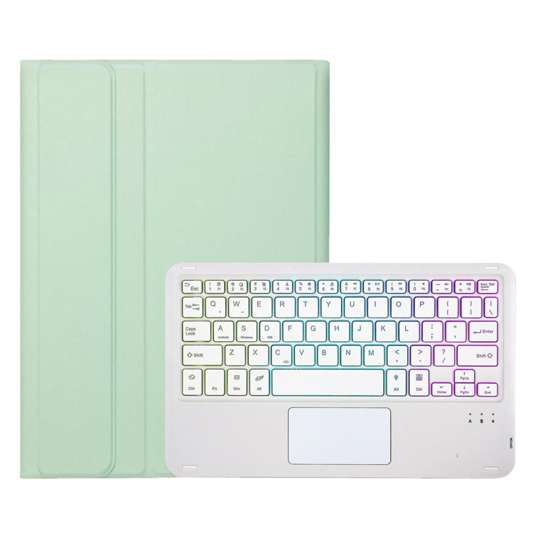 For Samsung Galaxy Tab S9 FE / 10 FE Candy Color Touch Backlight Bluetooth Keyboard Leather Tablet Case with Pen Holder(Light Green) - free shipping - PMC Jewellery - Order now!