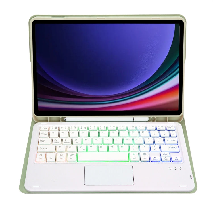 For Samsung Galaxy Tab S9 FE / 10 FE Candy Color Touch Backlight Bluetooth Keyboard Leather Tablet Case with Pen Holder(Light Green) - free shipping - PMC Jewellery - Order now!
