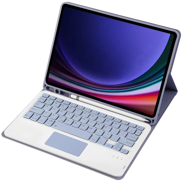 For Samsung Galaxy Tab S9 FE / 10 FE A710B-A Candy Color TPU Touch Bluetooth Keyboard Leather Tablet Case with Pen Holder(Purple)