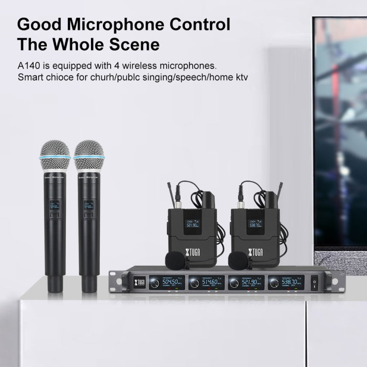 XTUGA A140-HB Wireless Microphone System 4 Channel Handheld Lavalier Headset Microphone(AU Plug)