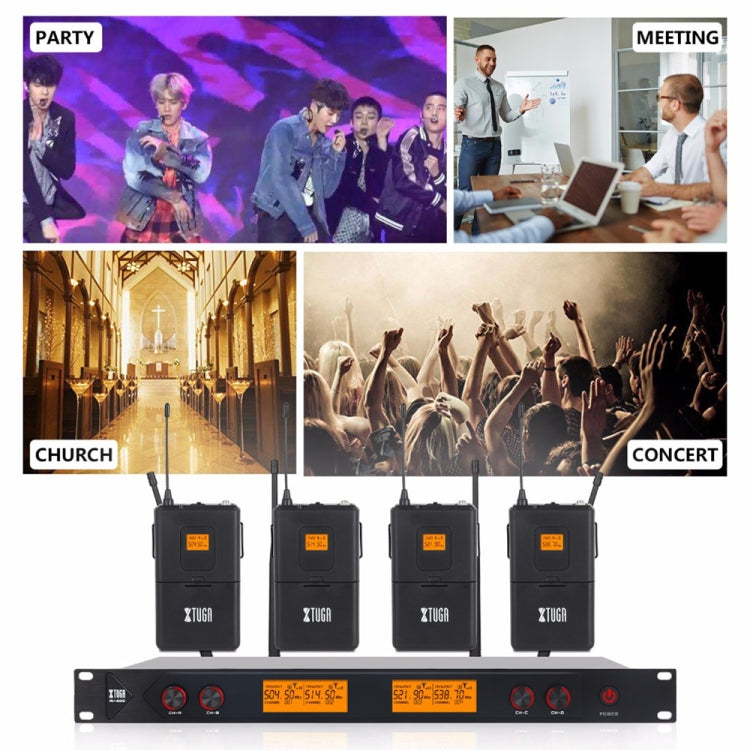 XTUGA A400-B Professional 4-Channel UHF Wireless Microphone System with 4 BodyPack Lavalier Headset Microphone(US Plug)
