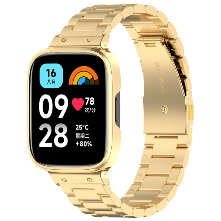 For Redmi Watch 3 Lite / Watch 3 Active 2 in 1 Three-bead Metal Watch Band with Watch Frame(Gold)