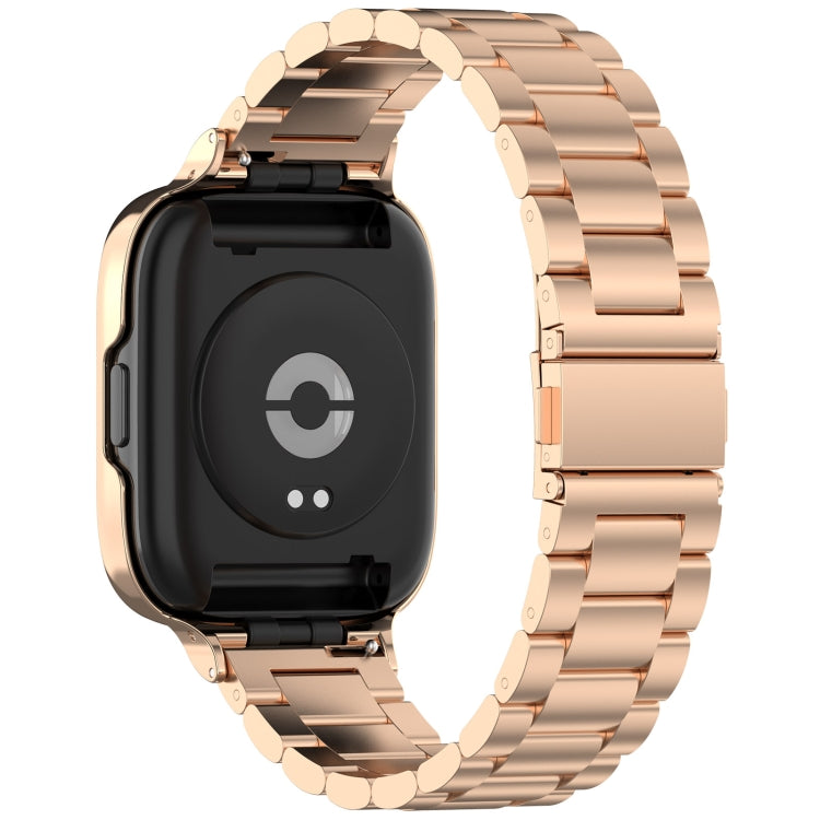 For Redmi Watch 3 Lite / Watch 3 Active 2 in 1 Three-bead Metal Watch Band with Watch Frame(Rose Gold)