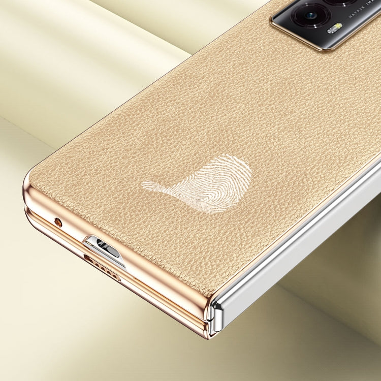 For Honor Magic V2 Litchi Pattern Electroplating Frame Phone Case(Black) - Honor Cases by PMC TechLife | Online Shopping South Africa | PMC TechLife | Buy Now Pay Later Mobicred