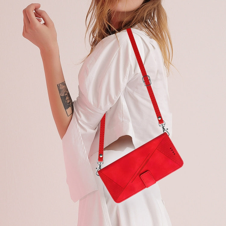 For Motorola Moto G Play 2024 Dream Triangle Leather Phone Case with Lanyard(Red) - Motorola Cases by PMC Jewellery | Online Shopping South Africa | PMC Jewellery | Buy Now Pay Later Mobicred