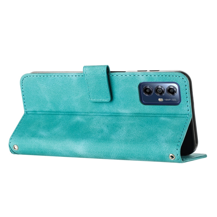 For Motorola Moto G Play 2024 Dream Triangle Leather Phone Case with Lanyard(Green)