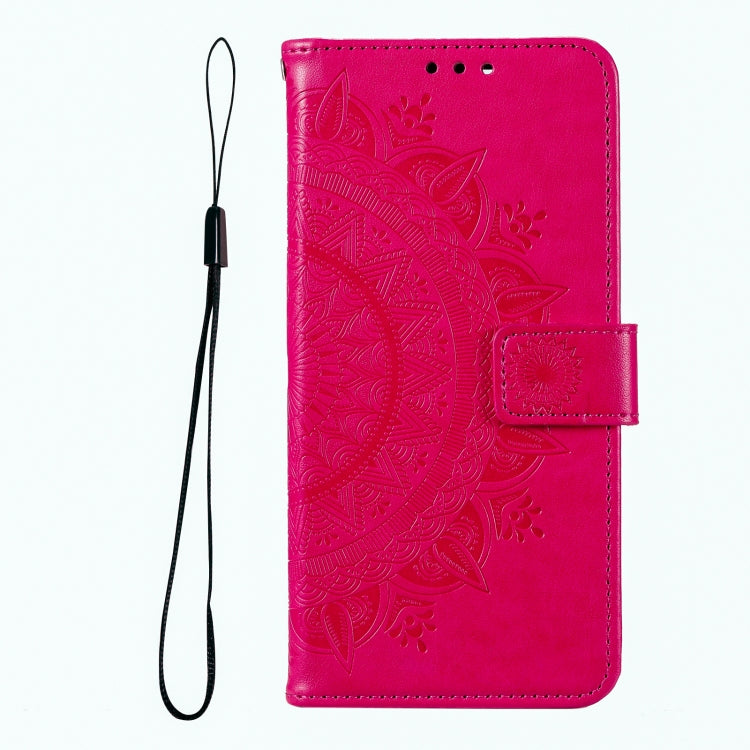 For iPhone 16 Pro Max Totem Flower Embossed Leather Phone Case(Red)