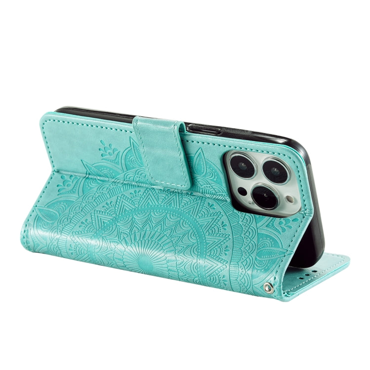 For iPhone 16 Pro Totem Flower Embossed Leather Phone Case(Green) - iPhone 16 Pro Cases by PMC TechLife | Online Shopping South Africa | PMC TechLife | Buy Now Pay Later Mobicred