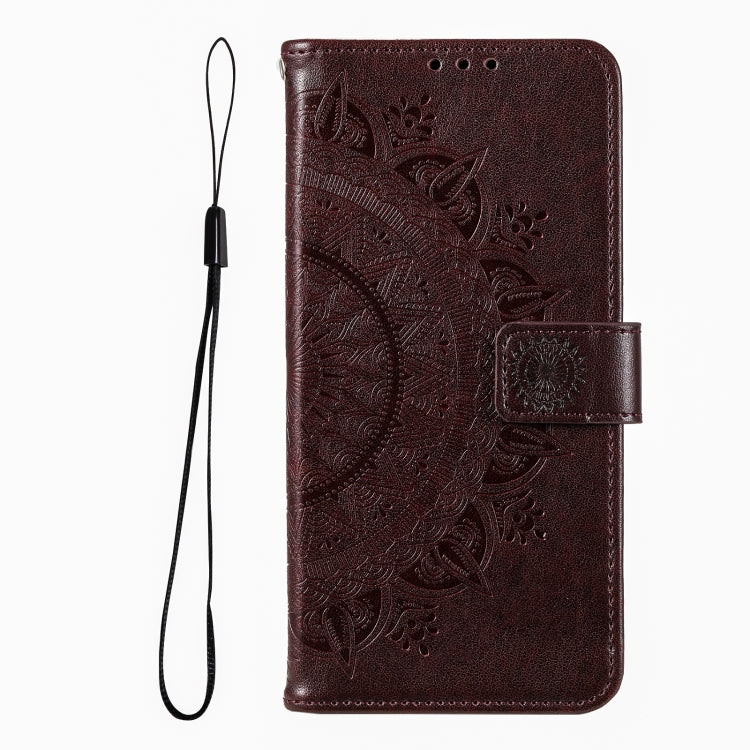 For iPhone 16 Pro Totem Flower Embossed Leather Phone Case(Brown)
