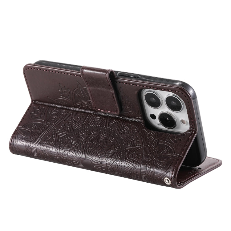 For iPhone 16 Pro Totem Flower Embossed Leather Phone Case(Brown) - iPhone 16 Pro Cases by PMC TechLife | Online Shopping South Africa | PMC TechLife | Buy Now Pay Later Mobicred