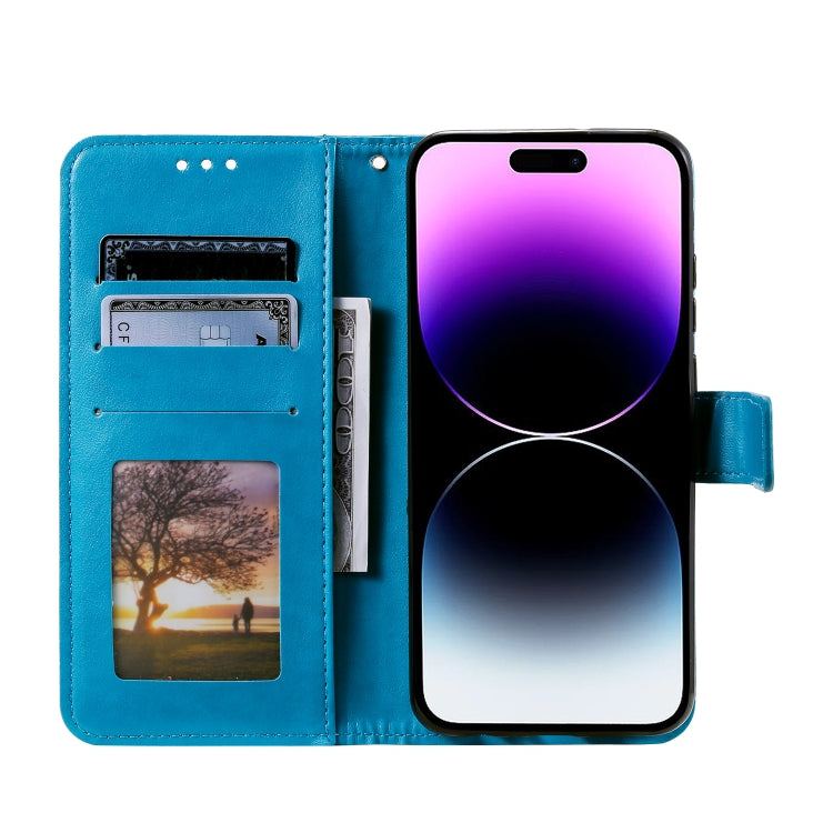 For iPhone 16 Pro Totem Flower Embossed Leather Phone Case(Blue)