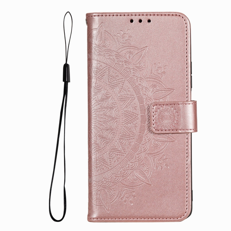 For iPhone 16 Plus Totem Flower Embossed Leather Phone Case(Rose Gold)