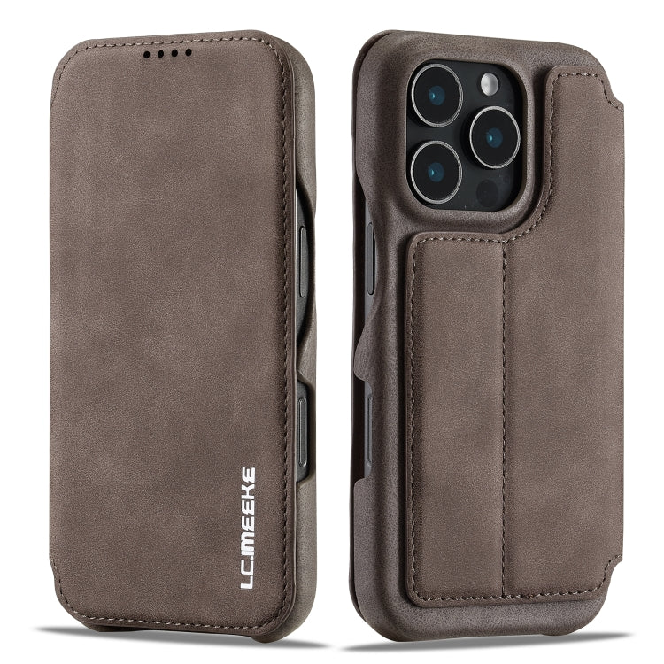 For iPhone 16 Pro Max LC.IMEEKE Hon Ancient Series Flip Leather Phone Case(Coffee)