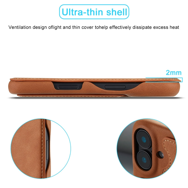 For iPhone 16 Plus LC.IMEEKE Hon Ancient Series Flip Leather Phone Case(Brown)