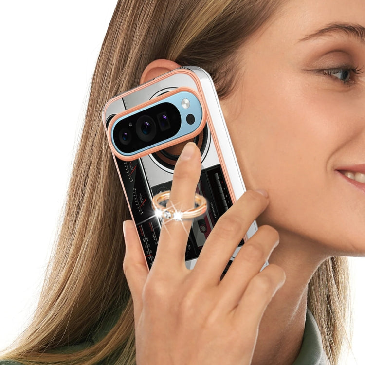 For Google Pixel 9 Pro XL Electroplating Dual-side IMD Phone Case with Ring Holder(Retro Radio) - Google Cases by PMC TechLife | Online Shopping South Africa | PMC TechLife | Buy Now Pay Later Mobicred