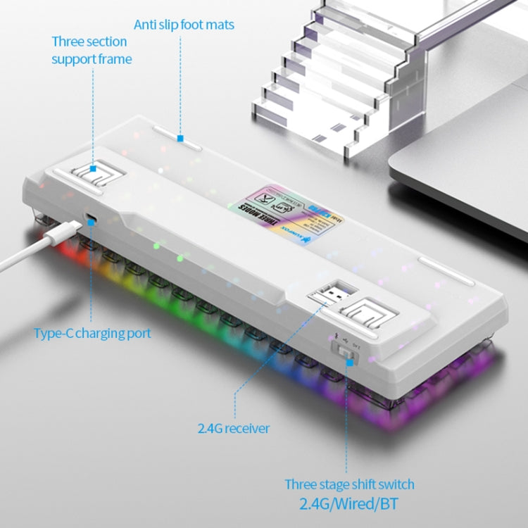 XUNFOX K30 Pro 2.4G + BT + Wired Transparent 61-Keys Mechanical White Axis Keyboard(White) - Wireless Keyboard by PMC Jewellery | Online Shopping South Africa | PMC Jewellery | Buy Now Pay Later Mobicred