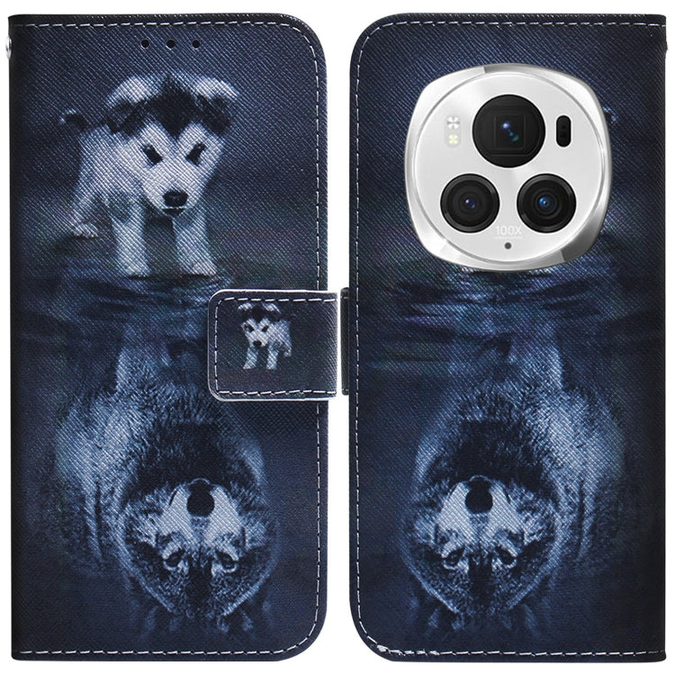 For Honor Magic6 Pro Coloured Drawing Flip Leather Phone Case(Wolf and Dog)