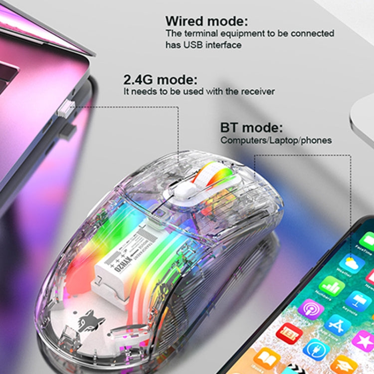 XUNFOX XYH20RGB 2.4G + BT + Wired Transparent 2400DPI RGB Light Gaming Mouse(Black)