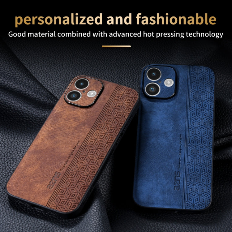 For iPhone 16 AZNS 3D Embossed Skin Feel Phone Case(Black)