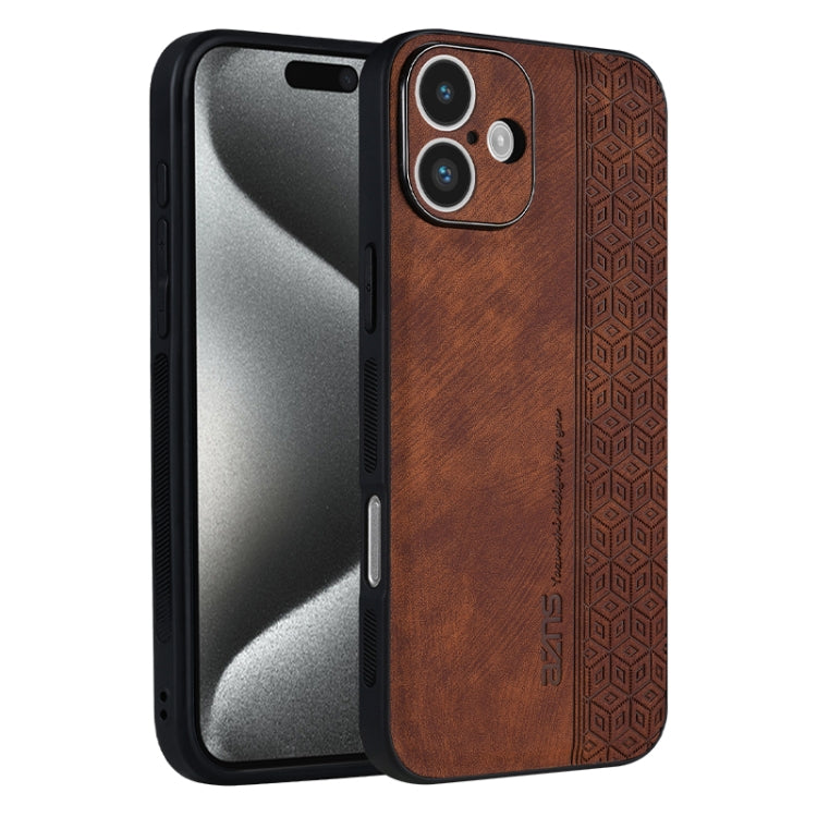 For iPhone 16 AZNS 3D Embossed Skin Feel Phone Case(Brown)