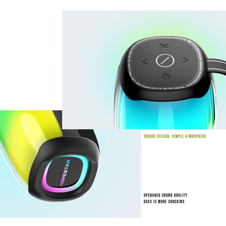 HOPESTAR P50 IPX6 Water-resistant Outdoor Portable RGB Light Bluetooth Speaker(Black)