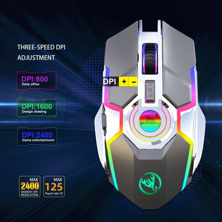 HXSJ T30 2400DPI RGB 2.4GHz Wireless Mouse(Metallic Grey) - free shipping - PMC Jewellery - Order now!