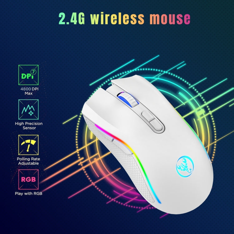 HXSJ T69 4800DPI RGB 2.4GHz Wireless Mouse(White) - Wireless Mice by HXSJ | Online Shopping South Africa | PMC TechLife | Buy Now Pay Later Mobicred