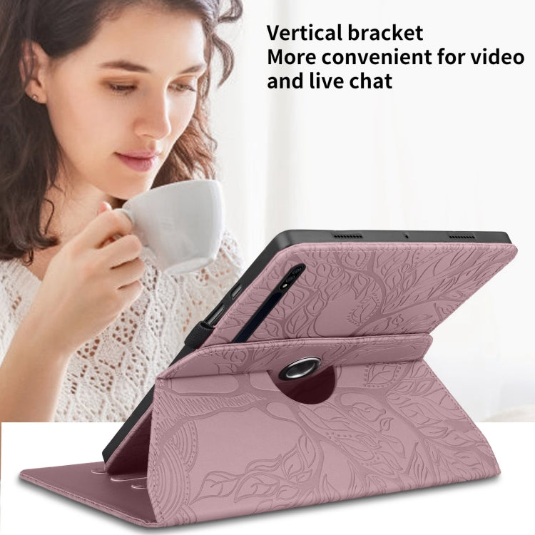 For Samsung Galaxy Tab S10 / S8 / S7 Tree Life Embossed Rotation Leather Tablet Case(Rose Gold)