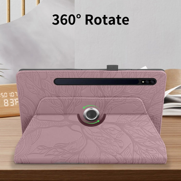 For Samsung Galaxy Tab S10 / S8 / S7 Tree Life Embossed Rotation Leather Tablet Case(Rose Gold)