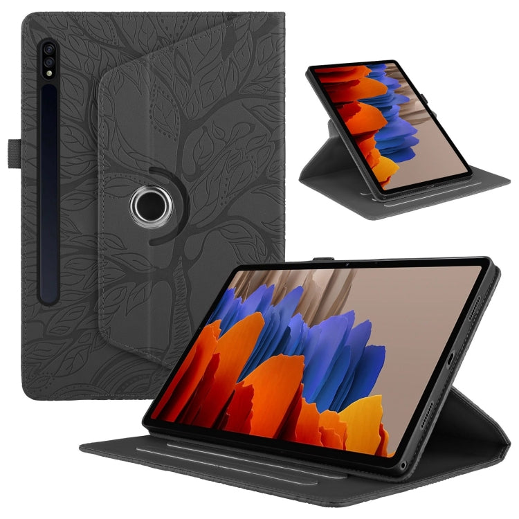 For Samsung Galaxy Tab S10 / S8 / S7 Tree Life Embossed Rotation Leather Tablet Case(Black)