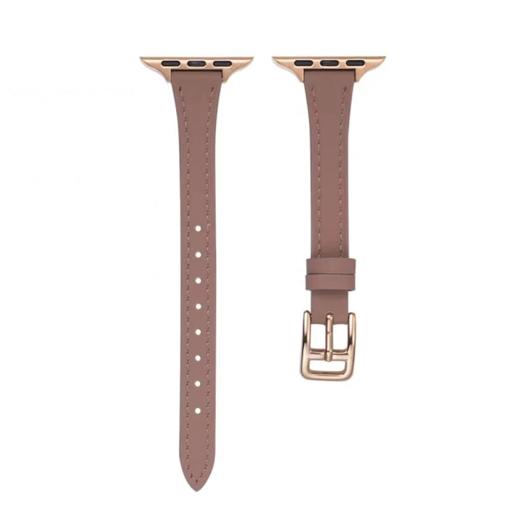For Apple Watch Ultra 49mm T-shaped Slim Genuine Leather Watch Band(Light Brown)