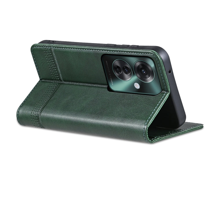 For OPPO Reno11 F AZNS Magnetic Calf Texture Flip Leather Phone Case(Dark Green)