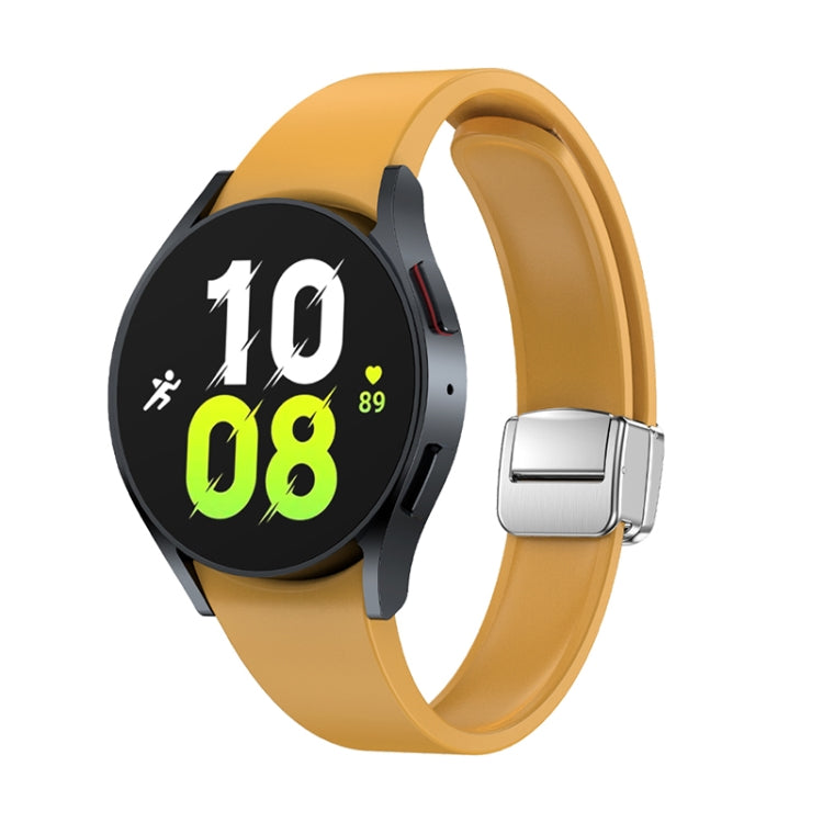 For Samsung Galaxy Watch 6 Magnetic Folding Silver Buckle Silicone Watch Band(Yellow)