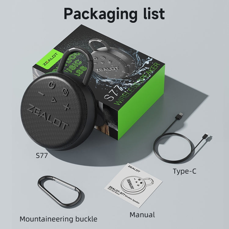 Zealot S77 IPX7 Waterproof Portable Wireless Bluetooth Speaker(Black) - free shipping - PMC Jewellery - Order now!