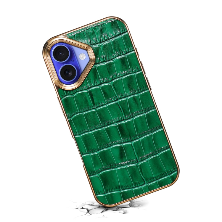 For iPhone 16 Plus Denior Crocodile Texture Genuine Leather Electroplating Phone Case(Green) - free shipping - PMC Jewellery - Order now!