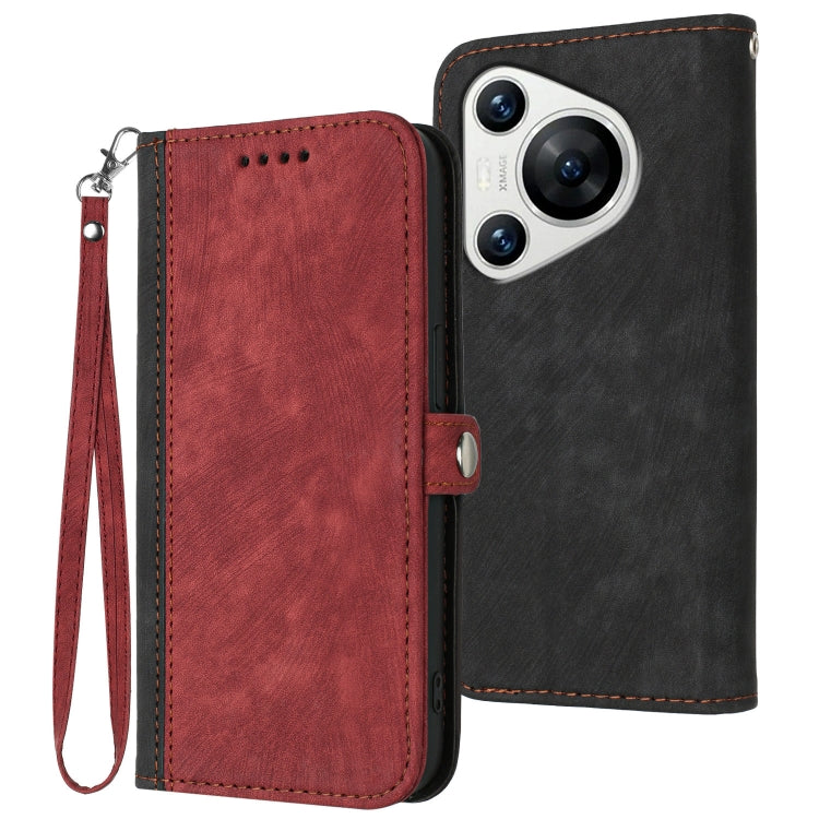 For Huawei Pura 70 Pro / Pura 70 Pro+ Side Buckle Double Fold Hand Strap Leather Phone Case(Red)