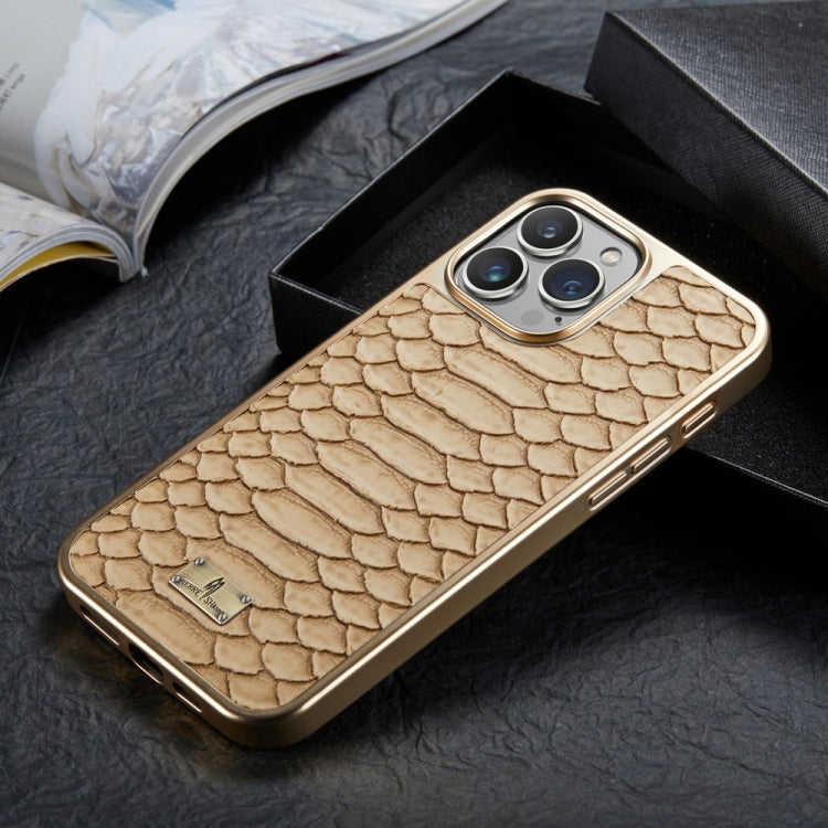 For iPhone 16 Pro Max Fierre Shann Python Texture Electroplating PU Phone Case(White)