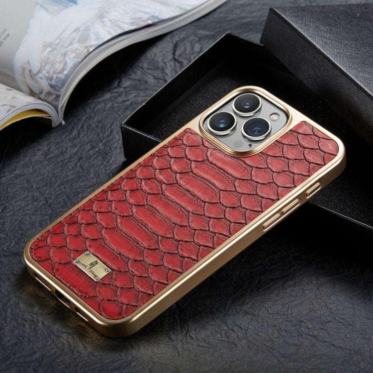 For iPhone 16 Pro Max Fierre Shann Python Texture Electroplating PU Phone Case(Red)