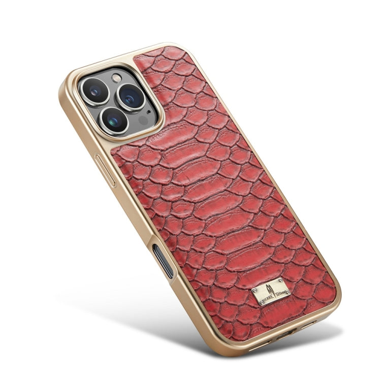 For iPhone 16 Pro Fierre Shann Python Texture Electroplating PU Phone Case(Red)