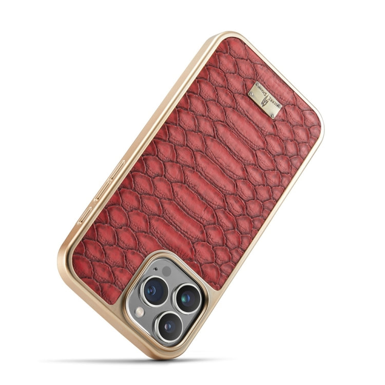 For iPhone 16 Pro Fierre Shann Python Texture Electroplating PU Phone Case(Red)
