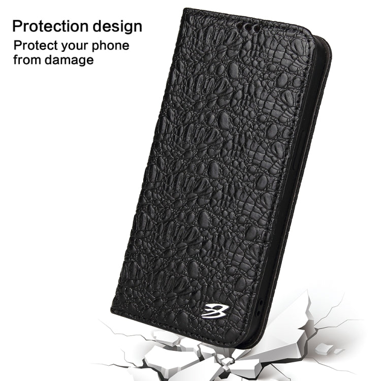 For iPhone 16 Pro Max Fierre Shann Crocodile Texture Magnetic Genuine Leather Phone Case(Black) - free shipping - PMC Jewellery - Order now!
