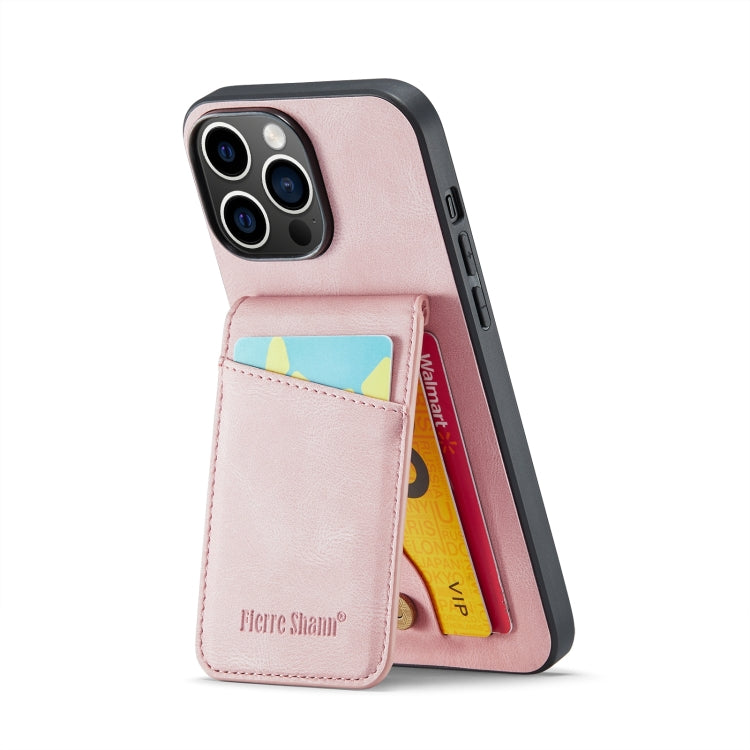 For iPhone 15 Pro Max Fierre Shann Crazy Horse Card Holder Back Cover PU Phone Case(Pink)