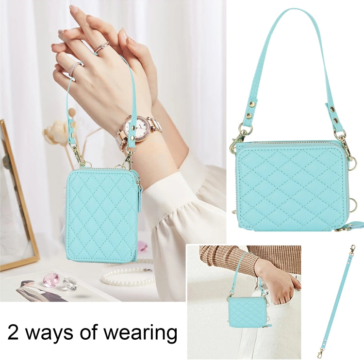 For Samsung Galaxy Z Flip5 Rhombic Texture Card Bag Phone Case with Dual Lanyard(Green) - free shipping - PMC TechLife - Order now!