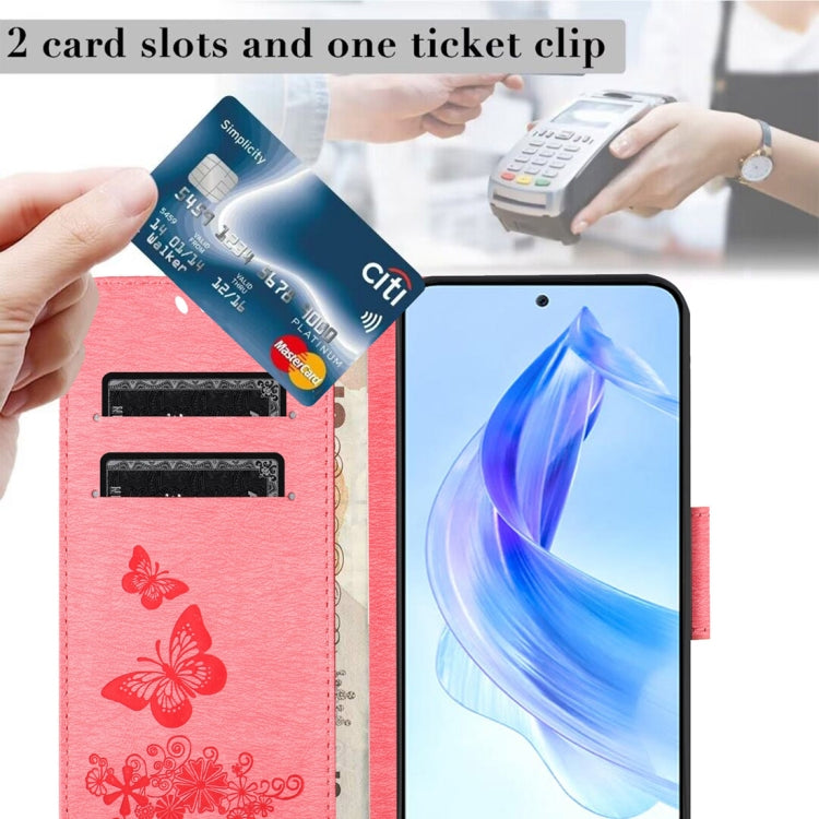 For Honor 90 Lite Butterfly Embossed Flip Leather Phone Case(Pink) - Honor Cases by PMC TechLife | Online Shopping South Africa | PMC TechLife