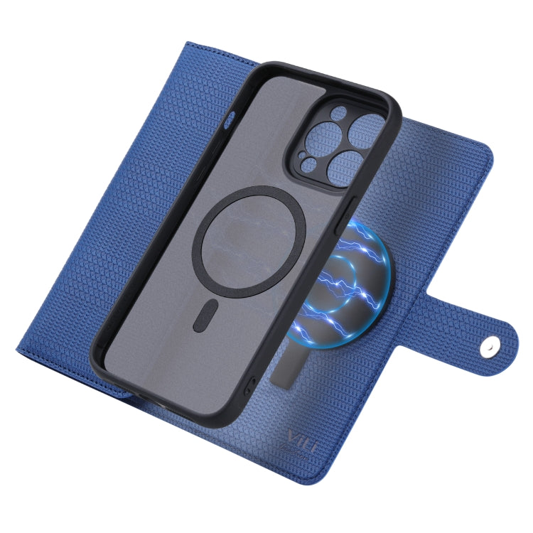 For iPhone 14 Plus ViLi GHB Series MagSafe Magnetic Zipper Leather Phone Case(Blue)