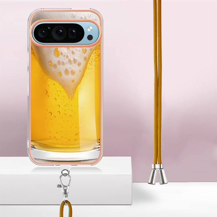 For Google Pixel 9 / 9 Pro Electroplating Dual-side IMD Phone Case with Lanyard(Draft Beer)