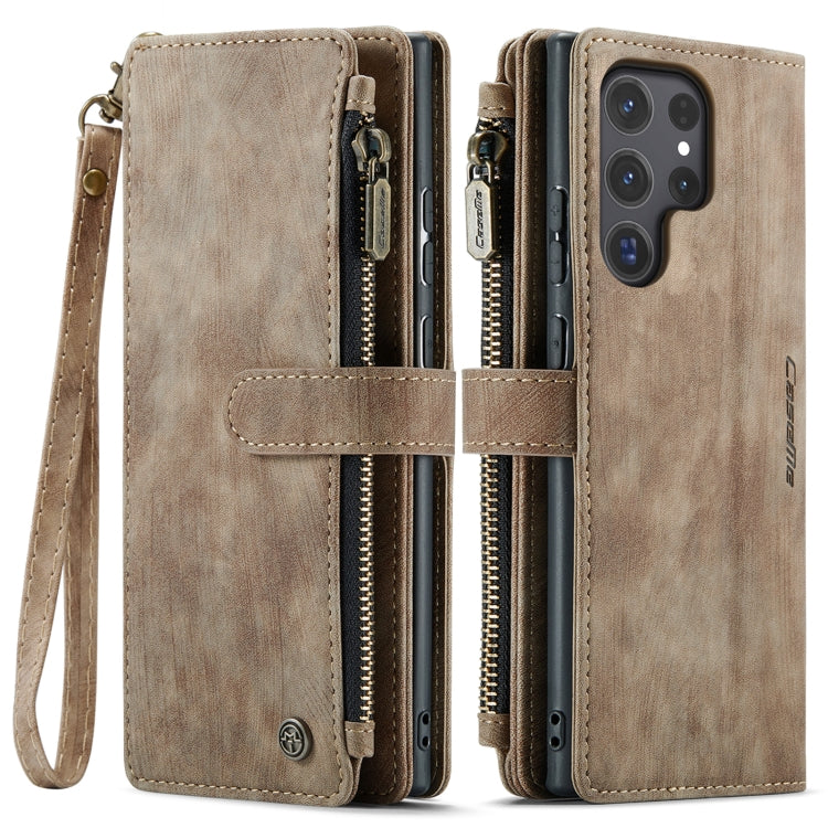 For Samsung Galaxy S24 Ultra 5G CaseMe C30 Card Slots Zipper Wallet Leather Phone Case(Brown)