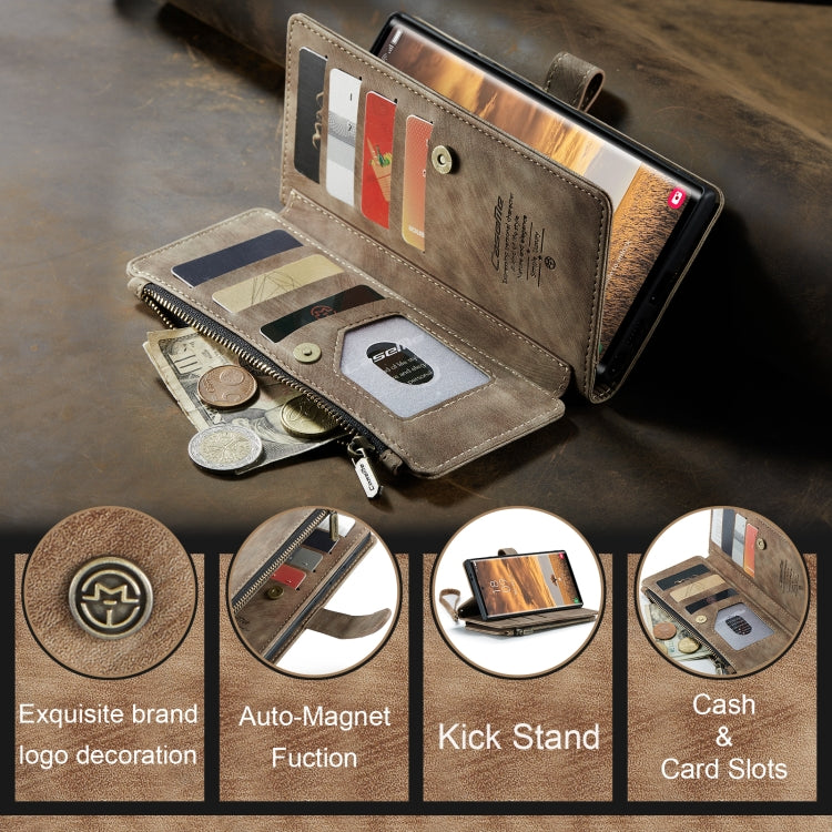 For Samsung Galaxy S24 Ultra 5G CaseMe C30 Card Slots Zipper Wallet Leather Phone Case(Brown)